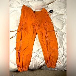 Peach color utility cargo joggers